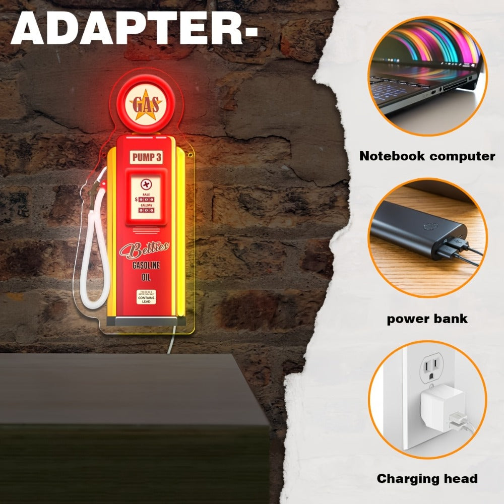 Neon Sign USB Powered Retro Wall Hanging Light - UV Reactive LED Art Decor with Switch Control for Bedroom Bar Man Cave Game Room Festival Party Decor Gas Tank Fire Extinguisher Design