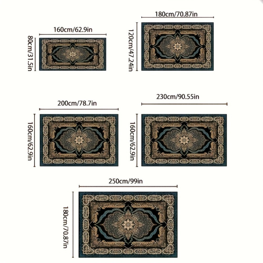 Bohemian Floral Area Rug Non-Slip Backing Machine Washable Velvet Floor Mat Shedding-Resistant 100% Polyester Soft Carpet for Living Room Bedroom Kitchen Office Modern Decorative Rug