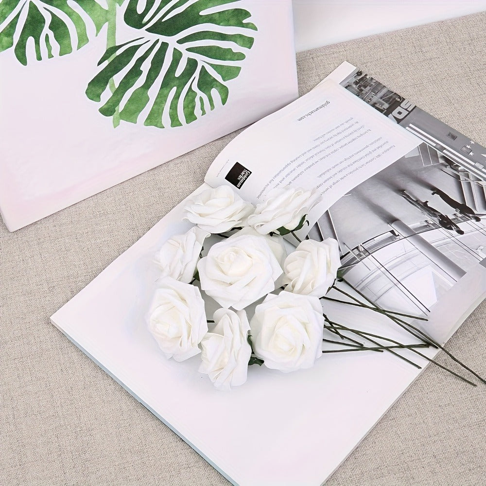 White Artificial Roses with Stem 50pcs ¨C Realistic Fake Silk Rose Flowers for Wedding Bouquets, Centerpieces, Home Decor & DIY Floral Arrangements