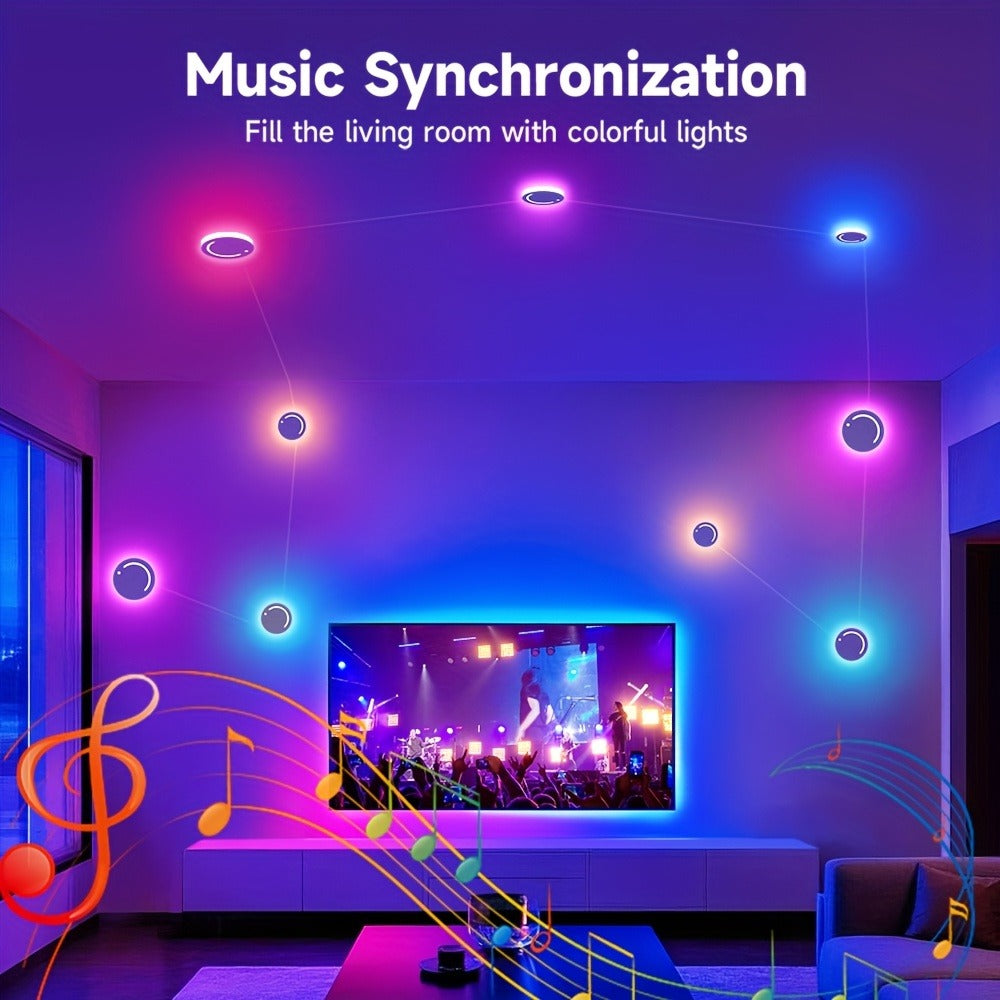 LED Atmosphere Lights Set of 9, Smart RGB App Control with Music Sync & Unit Jump Dimming, Romantic Ambient Lighting for Living Room, Banquet Hall, Family Gathering, Easter, Mother's Day & Christmas Gift