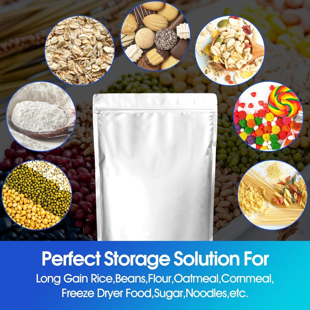 Mylar Bags for Food Storage 100 Pack Resealable 3 Sizes 1 Gallon 10 Mil 1 Quart 8 Mil Half Pint 6 Mil Stand Up Airtight Bags for Long Term Food Preservation Prepping Camping
