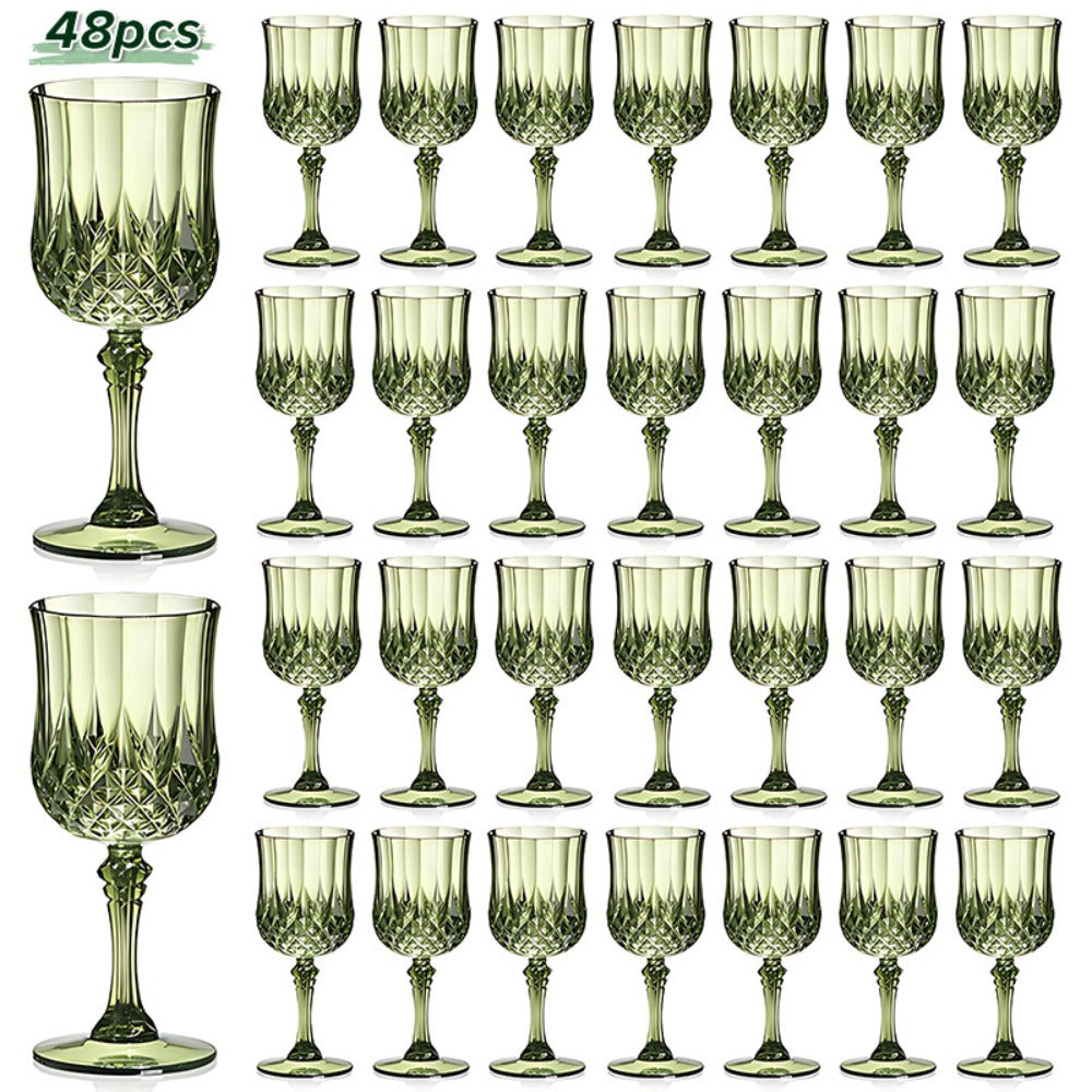 Plastic Champagne Glasses 48 Pack ¨C 7oz Stemmed Crystal Clear Reusable Cups for Wedding, Party, Bridal Shower, Christmas, Halloween, Stackable Shockproof Vintage Stem Glasses, Transparent Green Blue