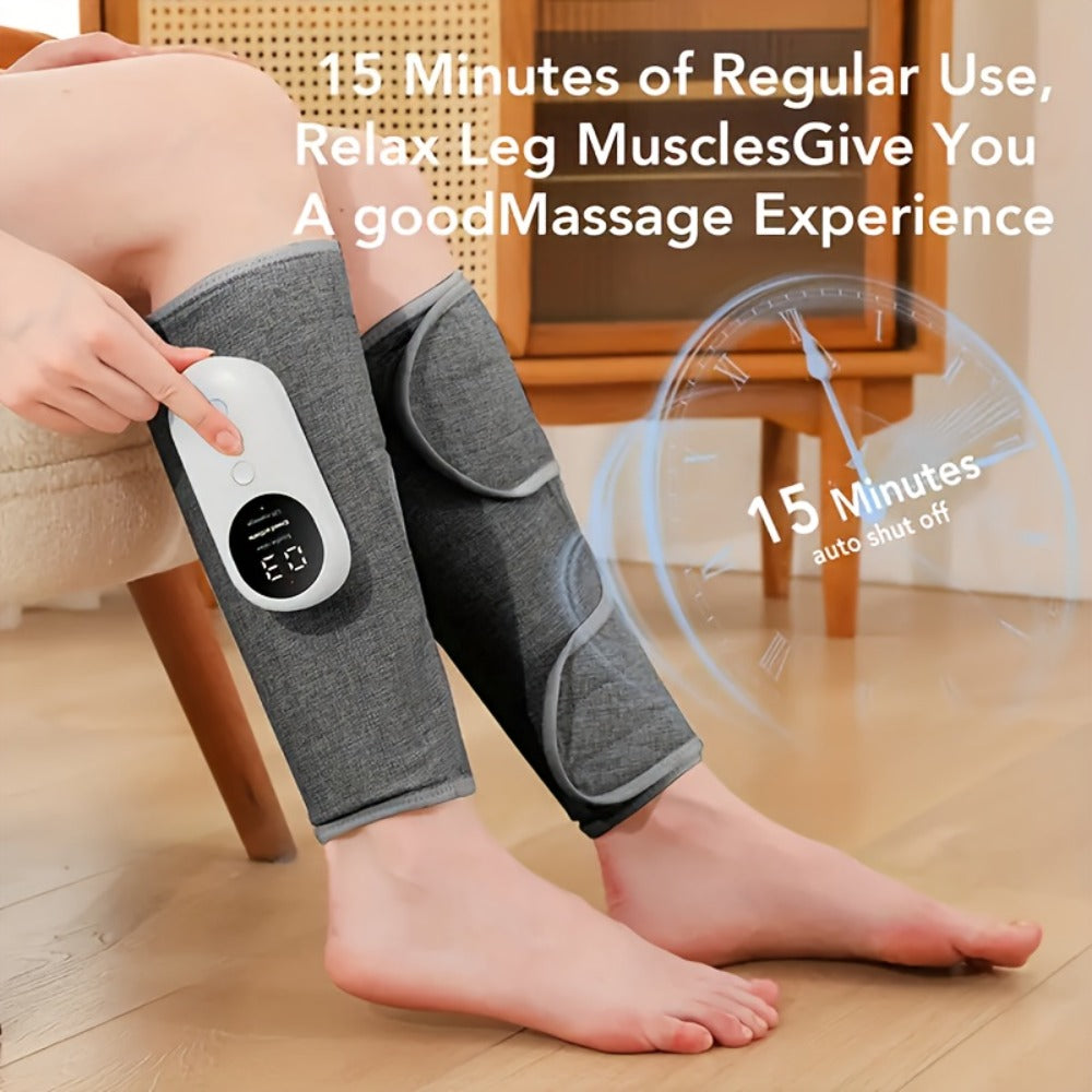 Compression Leg Massager Rechargeable - 2000mAh USB Portable Calf Thigh Knee Massager with 3 Intensity Levels 3 Temperature Settings for Circulation Pain Relief Recovery Holiday Gift Grey
