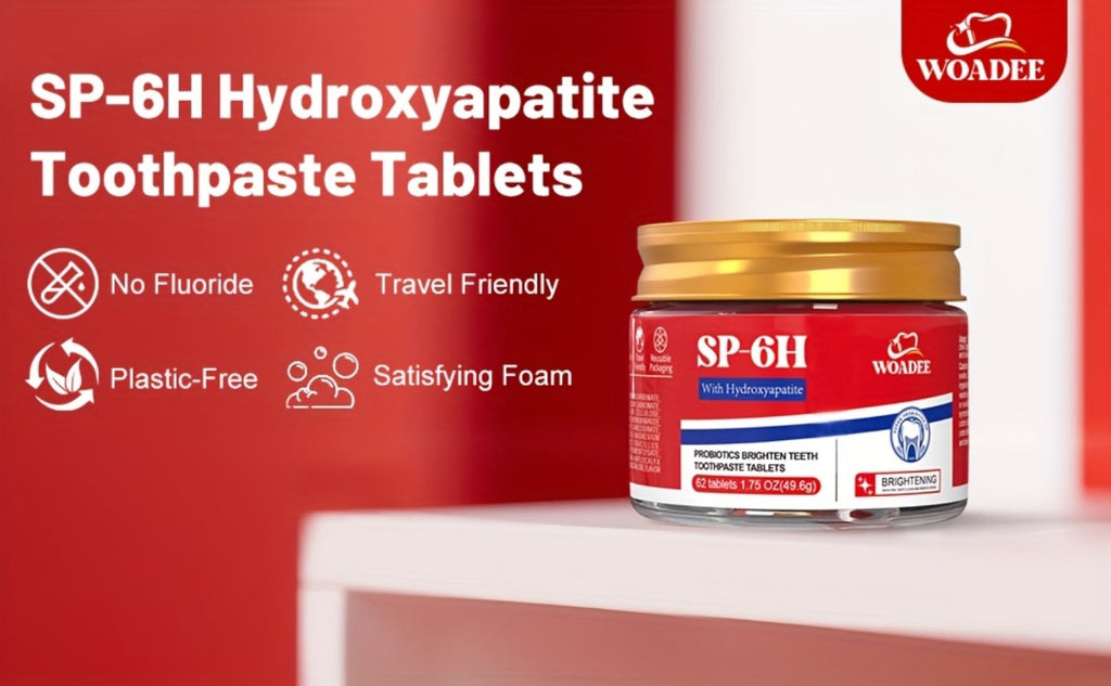 Toothpaste Tablets Hydroxyapatite Fluoride Free - 62 Count Chewable Solid Toothpaste, Deep Cleaning, Peppermint Fresh Breath, Portable Travel Size, Natural Dental Care Tabs