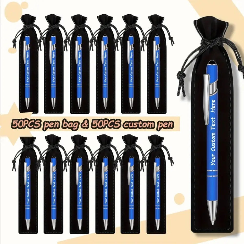 Custom Ballpoint Pens with Pencil Pouch Bulk Set ¨C Personalized Ballpoint Pen Pack for Corporate Gifts, School Supplies, Office Promotions | 20/30/80 PCS Customized Pen & Bag Bundle