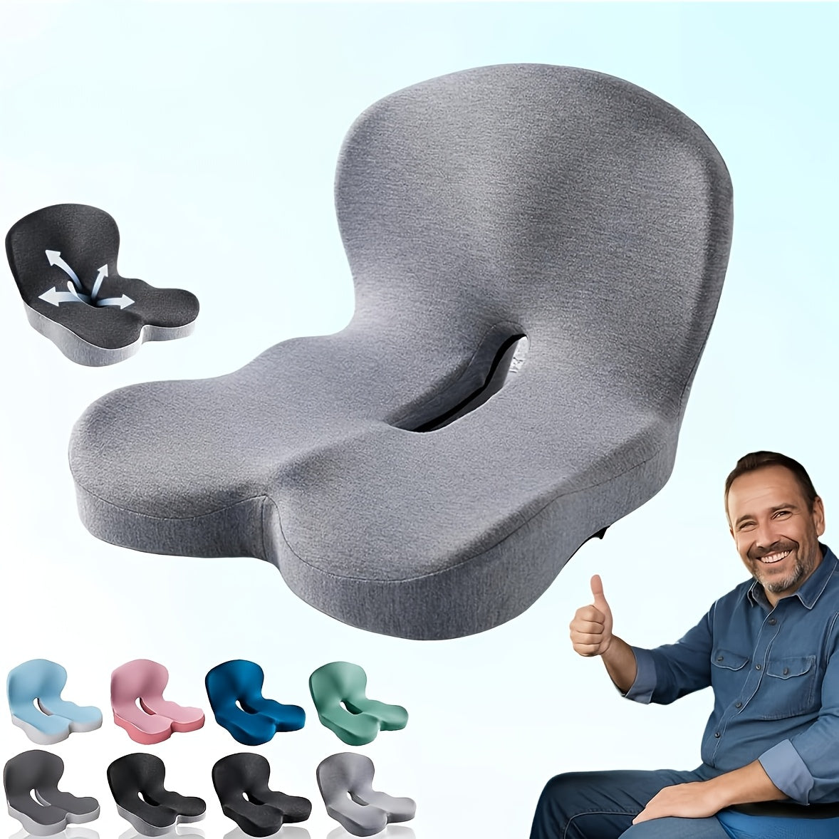 Memory Foam Seat Cushion with L-Shaped Back & Lumbar Support, Ergonomic Breathable Chair Cushion for Long Sitting, Home Office Chair Study Car Living Room Daily Comfort Cushion for Back Pain Relief