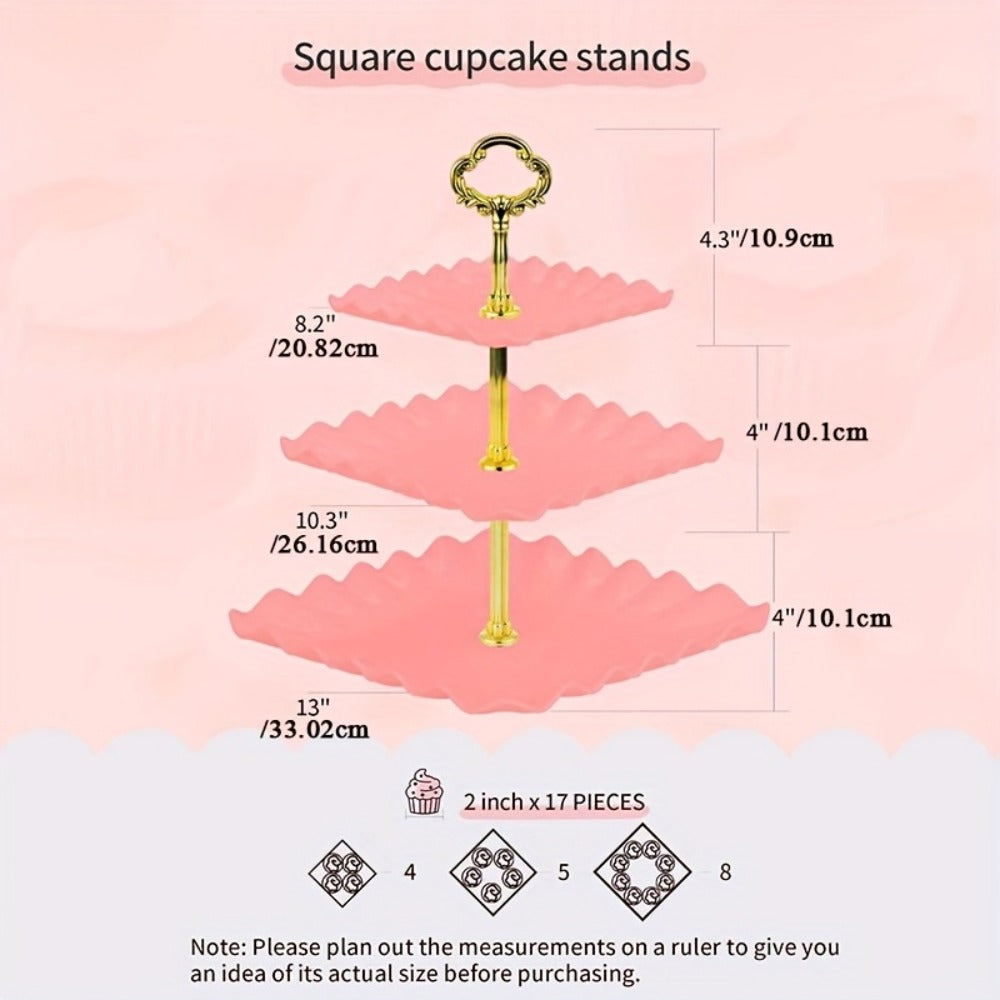 Cake Stand Set 5 Piece ¨C 2 Square Three-Tier Cupcake Stands & 3 Appetizer Trays for Birthday, Baby Shower, Bridal Shower, Christmas, Halloween Party Dessert Display