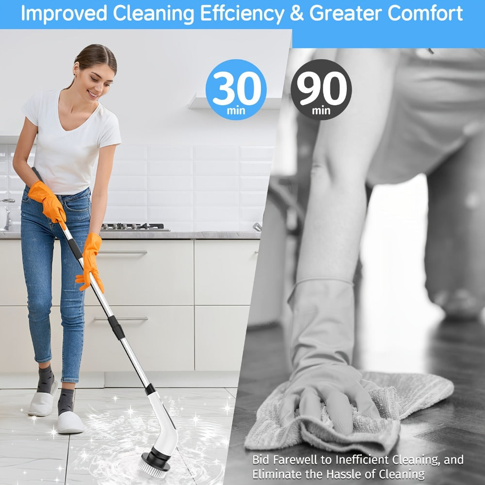 Electric Spin Scrubber with 7 Brush Heads & Adjustable Handle ¨C Dual-Speed Cordless Power Scrubber for Bathroom, Tub, Tile, Floor & Shower Cleaning