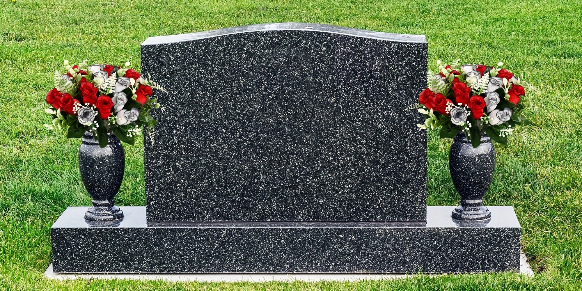 Artificial Cemetery Flowers for Grave with Saddle, Silk Rose Bouquet Headstone Decoration, Memorial Day Grave Flowers, Outdoor Grave Marker Floral Arrangement, 1/2/3 PCS