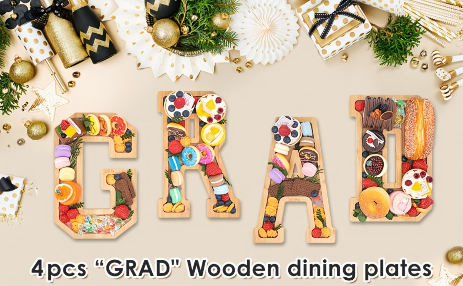 Graduation Charcuterie Board Decorations 4pcs Wooden Number Box with 14 Balloons ¨C 2026 GRAD Fillable Party Supplies