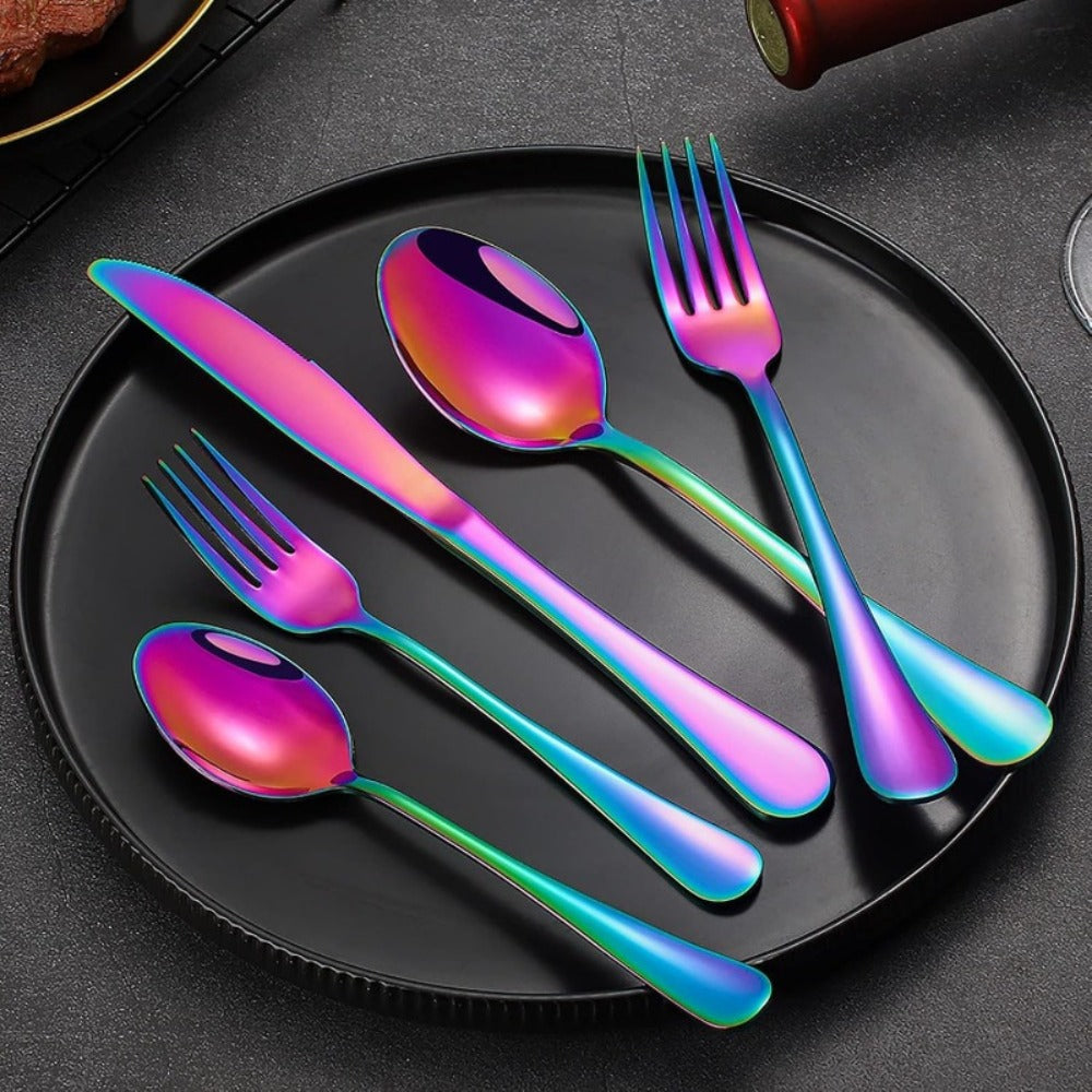 Flatware Set for 12, 60-Piece 304 Stainless Steel Cutlery Set with Mirror Polish & Titanium Plated Finish ¡ª Dishwasher Safe Silverware with Knife, Fork & Spoon | Silver, Gold & Rainbow