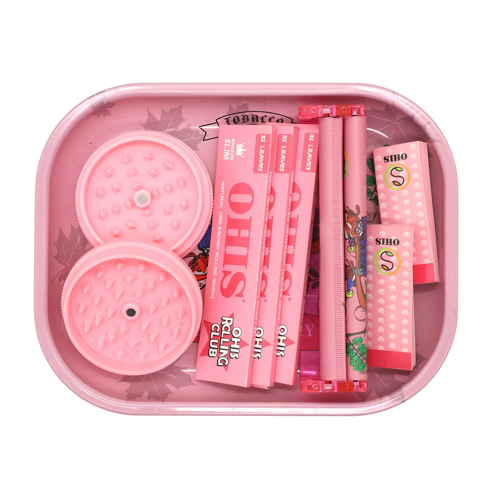 Rolling Tray Set with Grinder Rolling Papers Filter Tips Cigarette Maker - Complete Smoking Accessories Kit Gift Set for Valentine's Day