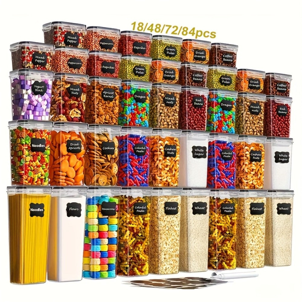 Pantry Storage Containers with Lids Labels and Markers - Airtight Kitchen Food Storage Set for Sugar Flour Pasta Grains Nuts Coffee Tea Beans Baking Supplies Organization