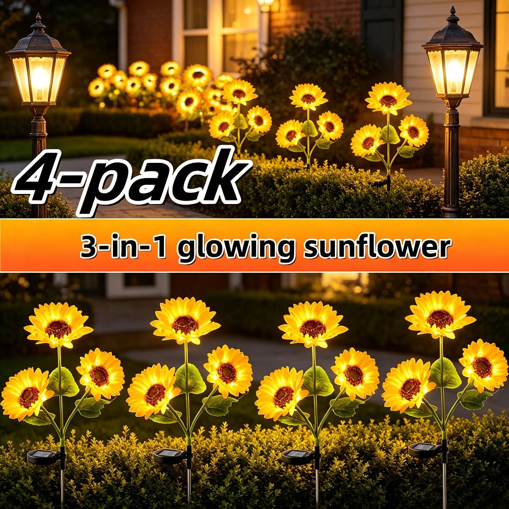 Solar Garden Lights Sunflower LED Outdoor Stake Lights 3-in-1 IP44 Waterproof Solar Powered Lawn Path Landscape Lights for Patio Yard Garden Decor Mother's Day Housewarming Gift