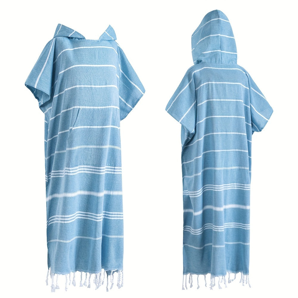 Hooded Beach Poncho Turkish Cotton Quick Dry Sandproof - Wearable Surf Changing Towel Lightweight Thin Bathrobe | S & L | Blue Green Purple Pink Gray | Swimming Diving Surfing Beach Essentials