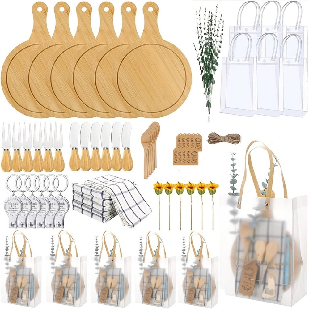 Pizza Board Gift Set with Knives Spoons Gift Bag and Kitchen Towel - Charcuterie Cheese Board Set for Bridal Shower Party Favor, Christmas Holiday Gift for Her Him, Wedding Shower Game Prize