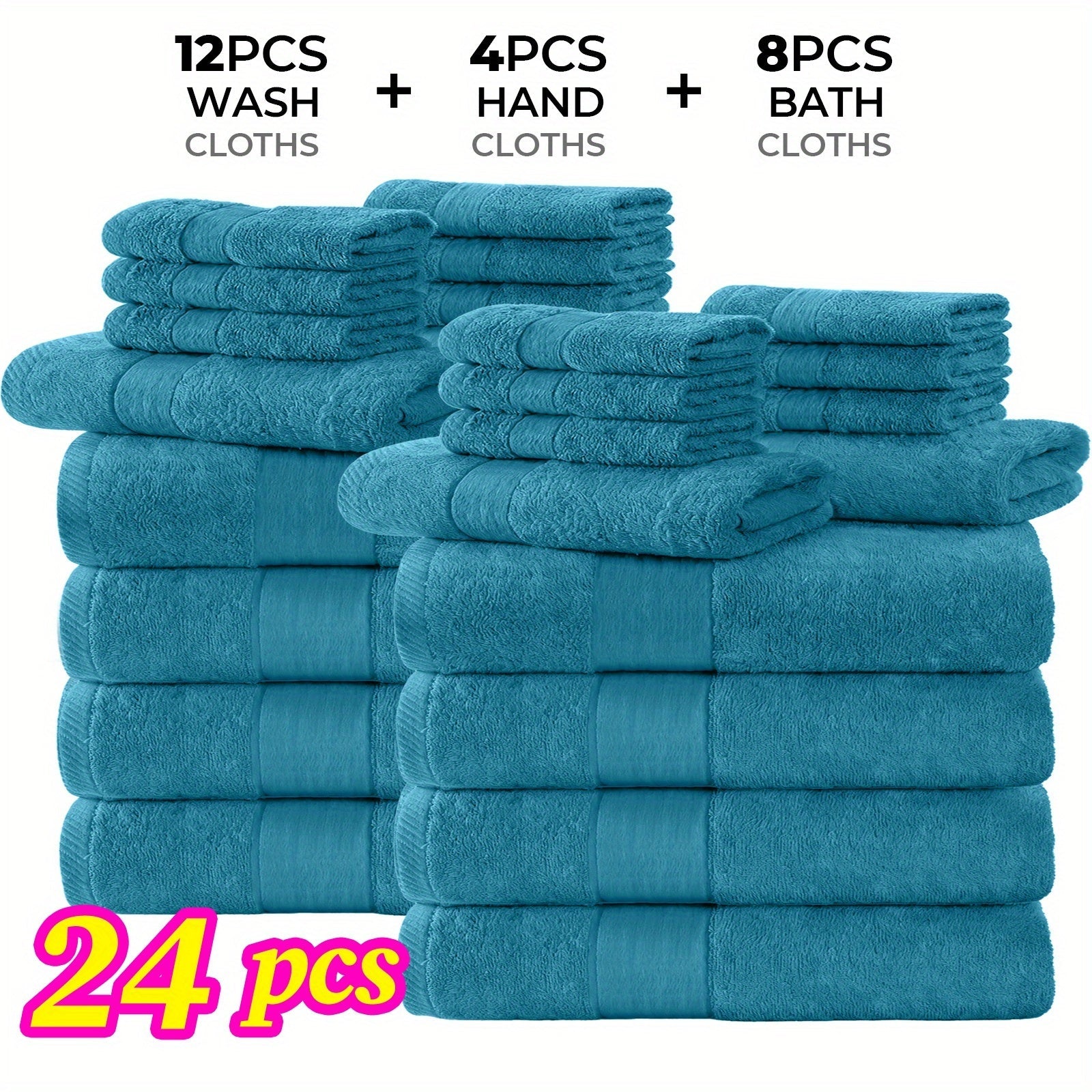 Luxury Towel Set 12 or 24 Piece Hotel Quality Cotton - Highly Absorbent Quick Dry Thick Bath Towels Hand Towels Washcloths | 7 Colors | Hotel Spa Gym Home Bathroom Essentials Gift Set