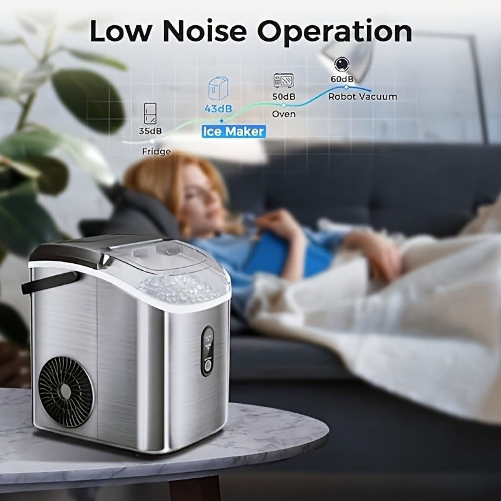 Stainless Steel Ice Maker Countertop ¨C 35 Lbs Soft Chewable Nugget Ice or 26 Lbs Bullet Ice, Pebble Portable Ice Machine for Home, Kitchen, Office, Party, RV & Camping