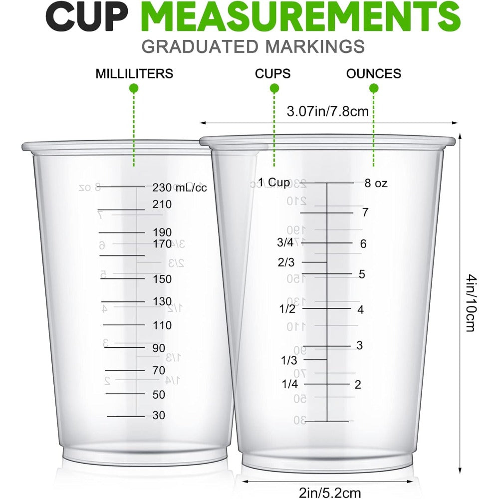 Plastic Measuring Cups with Wooden Sticks 100 Sets Clear Graduated Mixing Cups oz/ml/cc for Resin, Cooking, Baking & Epoxy ¨C Disposable Paint Mixing Cups