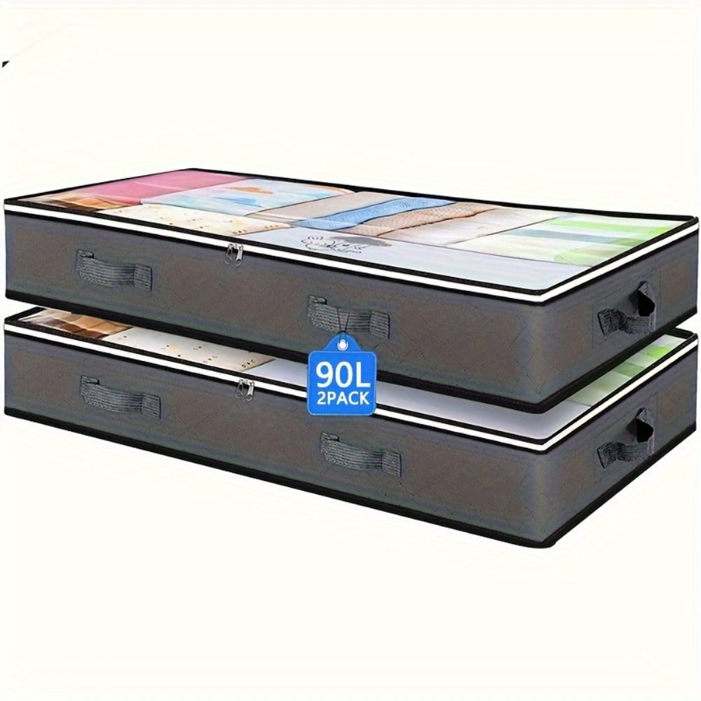 Under Bed Storage Box Extra Large 23.78gal with Transparent Window & Sturdy Handles ¡ª Clothes, Quilts & Bedding Organizer for Home | Gray | 2 or 6 Pack