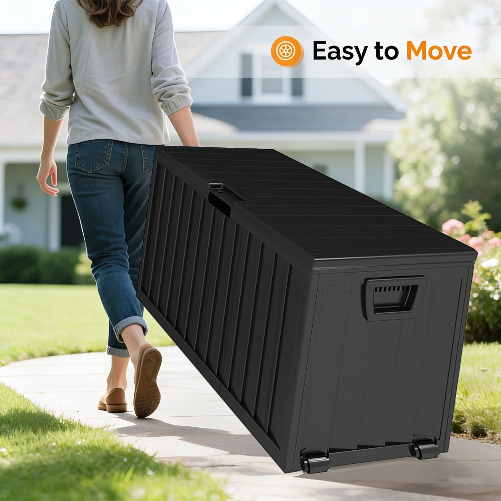 75 Gallon Outdoor Storage Box Waterproof Deck Box with Handles & Wheels ¨C Large Patio Storage Cabinet for Pool Accessories, Garden Tools & Outdoor Furniture | Easy Assembly Lockable Deck Storage Chest