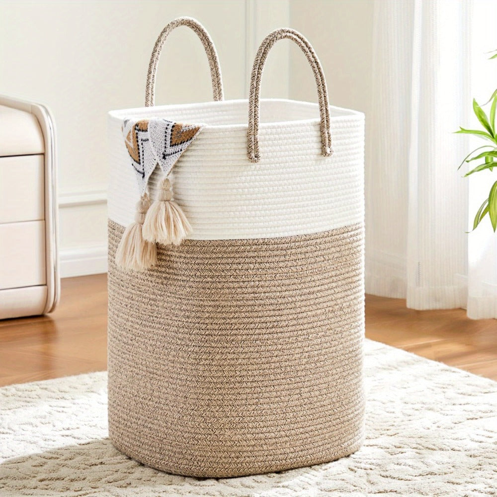 Woven Cotton Rope Laundry Basket Large Hamper with Handles for Bathroom Bedroom Living Room ¨C Jumbo Boho Storage Basket for Clothes Blankets Toys | 40L 60L 80L 100L