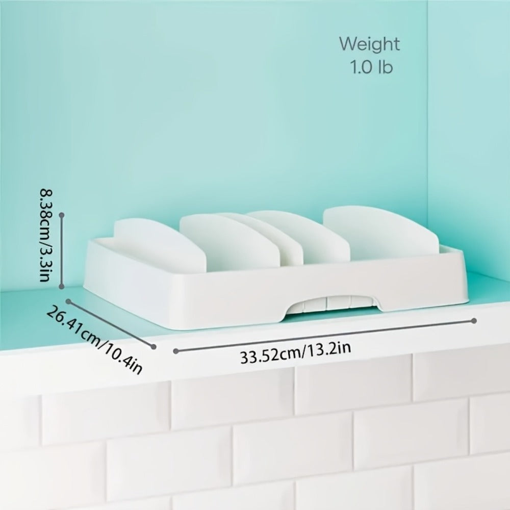Adjustable Kitchen Storage Rack with 5 Baffles ¨C Cutting Board, Pot Lid & Tableware Organizer, Food Container Cover Holder