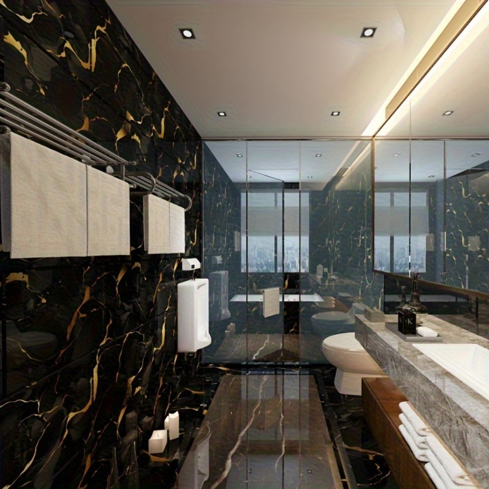 Peel and Stick Wall Tiles 50/100pcs Waterproof PVC Marble Self Adhesive Vinyl Tile Stickers for Bathroom Kitchen Living Room, TV Backdrop Shower Wall Panels Modern Home Decor Easy Installation