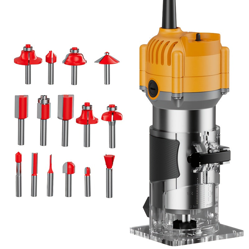 Wood Router Edge Trimmer 800W 6.1Amp Compact Hand Router Tool 35000RPM with Variable Speed, 1/4¡± Collet, Router Bit Set for Woodworking Slotting Carving Edge Treatment DIY Projects