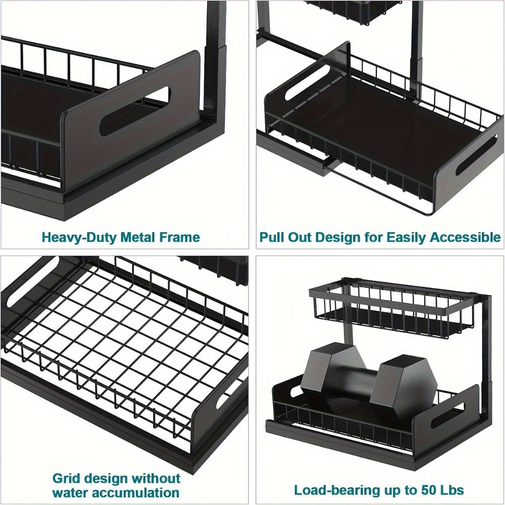 Under Sink Organizer with Sliding Pull-Out Shelf ¨C 2-Tier Metal Cabinet Storage Rack for Kitchen, Bathroom, Pantry & Closet Organization, 1-Pack or 2-Pack