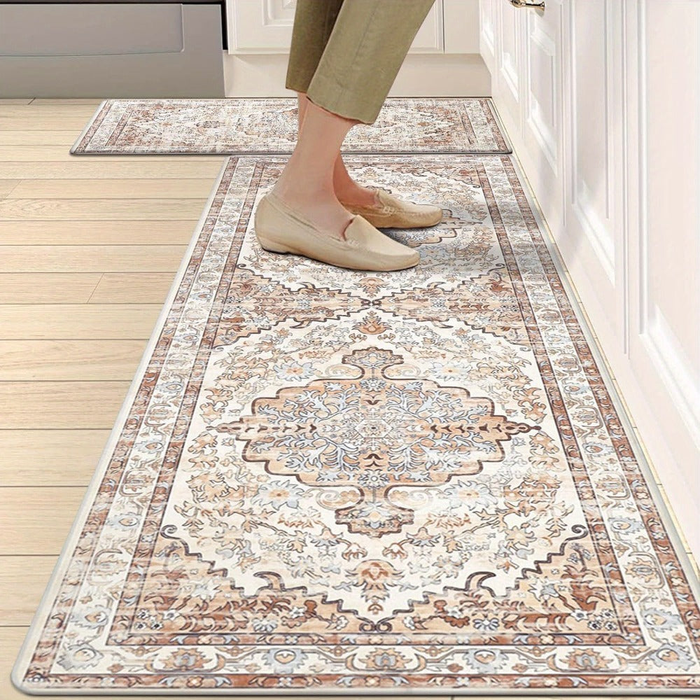 Anti Fatigue Kitchen Mat Set of 2 Non-Slip Cushioned Kitchen Rugs Boho Distressed Runner for Sink Laundry Office Standing Mat
