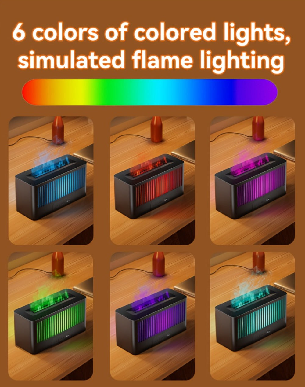 Flame Humidifier with 7-Color Simulated Fire Effect | USB Aromatherapy Essential Oil Diffuser & Cool Mist Humidifier for Living Room, Bedroom & Office | Atmosphere Decor Gift | Black & White