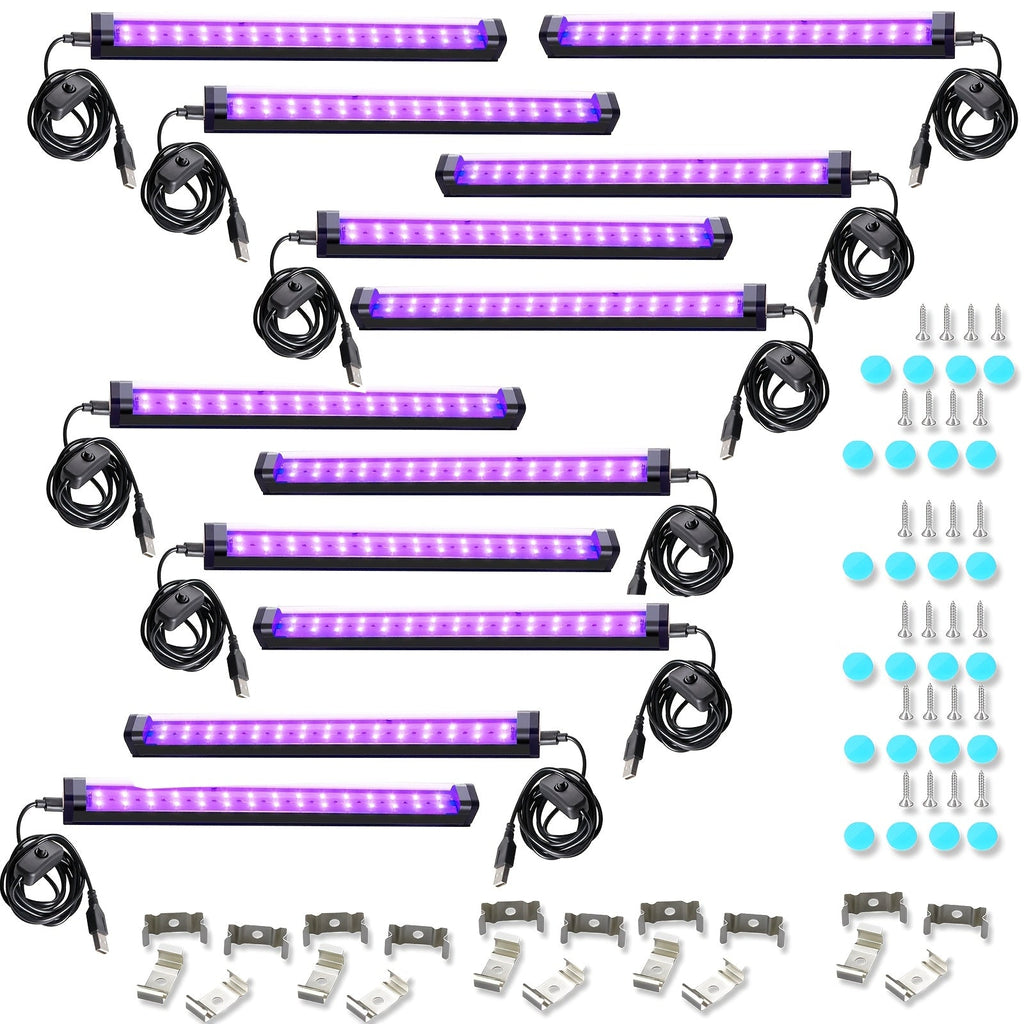 Black Light Bar UV LED Blacklight 10W 1ft - Magnetic UV Strip Light for Glow Party, Fluorescent Poster, Body Paint, Tapestry & Cabinet Display, 2/4/10/12/14 Pack Options