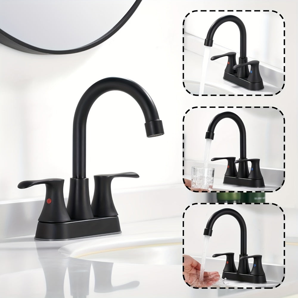 Centerset Bathroom Faucet 2 Handle 4 Inch - Lead-Free Dual Handle Vanity Sink Faucet with Pop-Up Drain & Supply Lines, Brushed Nickel, Matte Black, Oil Rubbed Bronze, Brushed Gold, 2-3 Hole RV Compatible