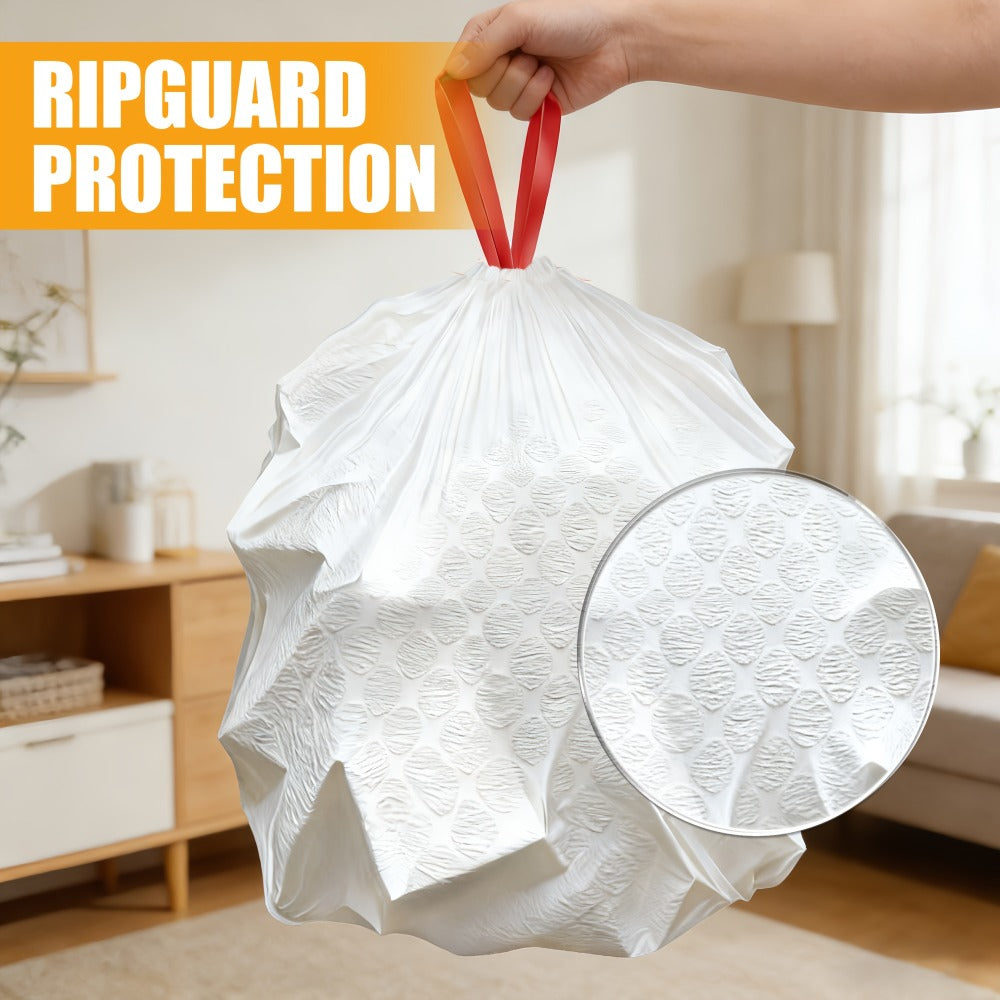 13 Gallon Trash Bags Drawstring Expandable Puncture Tear Resistant Leak-Proof Deodorizing Fresh Lemon Scent Super Durable Kitchen Garbage Bags for Kitchen Garden Large Trash Bins White 20 55 110 165 Count