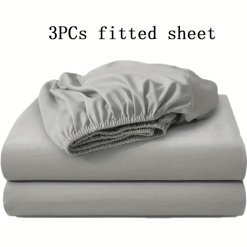 Fitted Sheet Set 3pcs with 2 Pillowcases | Soft Solid Color Bed Sheets Twin Full Queen King
