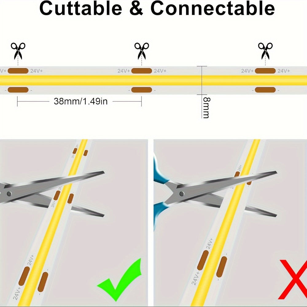 COB LED Strip Light Dimmable 32.8ft 10m, 8mm Ultra-Thin 24V High Density Flexible COB LED Tape Light with Dimmer Switch, for TV Backlight, Bedroom, Kitchen Cabinet, Closet, Under Cabinet Home Lighting
