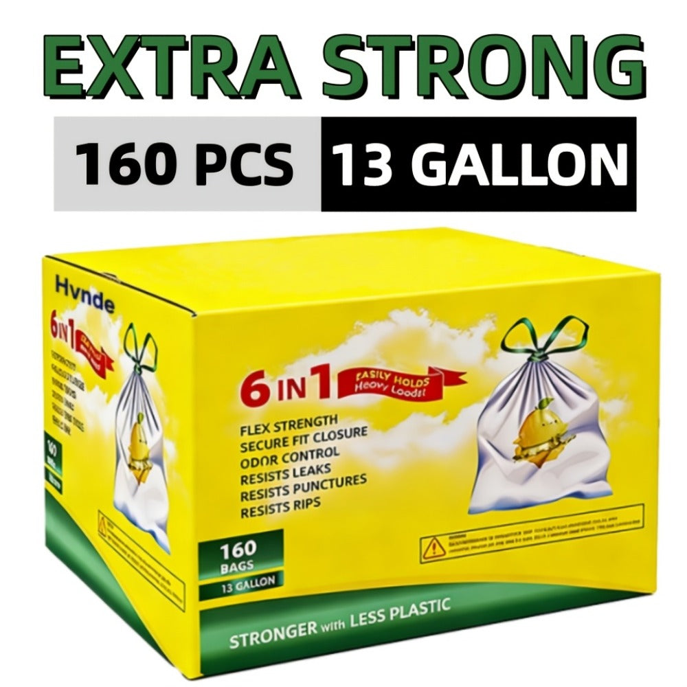 13 Gallon Trash Bags Heavy Duty Tear-Resistant Drawstring Garbage Bags with Fresh Lemon Scent Thickened Kitchen Trash Bags for Home Office Outdoor 75 Count or 160 Count Disposable Waste Bags