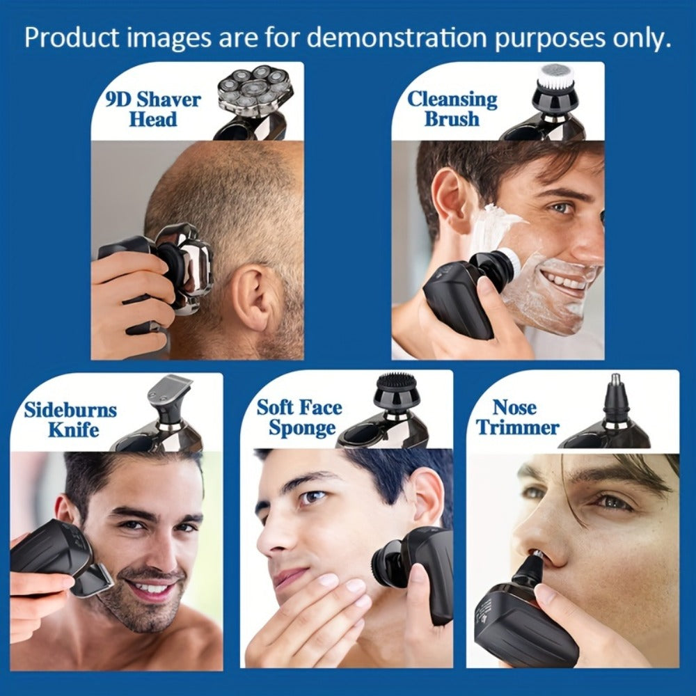 Bald Head Shaver Electric - 5-in-1 Rechargeable Grooming Kit with Type-C Fast Charging, 1400mAh Multi-Head Rotary Shaver for Bald Head Shaving, Beard Trimming & Nose Hair Trimming for Men