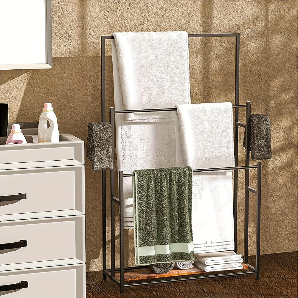 Towel Rack Freestanding 47 Inch Tall 3-Tier Floor Standing Towel Holder for Bathroom Bedroom Pool Outdoor - Oversized Bath Towel Drying Stand for Blankets Quilts Beach Towels Hot Tub Gym