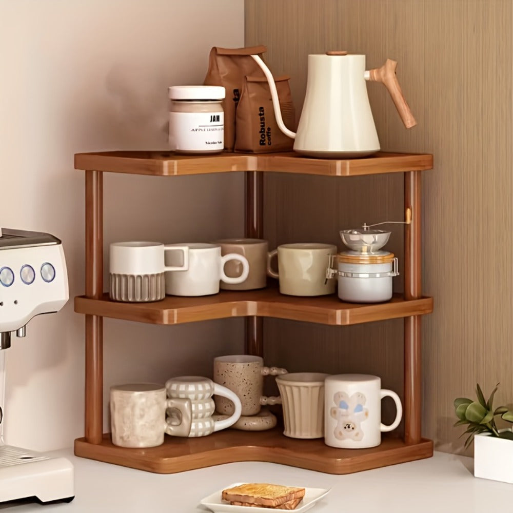 Corner Shelf Organizer for Kitchen, 3-Tier Triangular Coffee Station Storage Rack for Countertop, Holds Cups, Mugs, Coffee Accessories and Kitchen Essentials