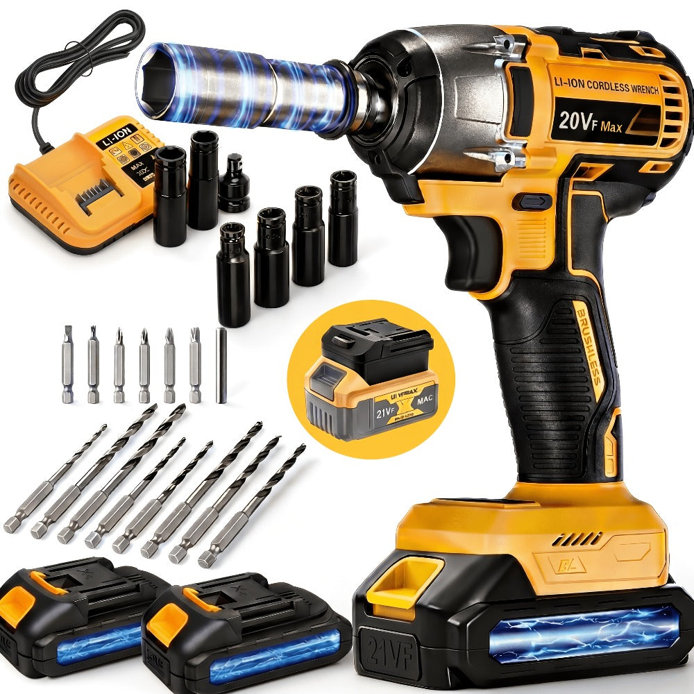 Cordless Impact Wrench 1/2 Inch Brushless ¨C 450N.m 259Ft-lbs High Torque Impact Gun, 3300RPM Variable Speed, 12 Sockets, Fast Charger & Dual Battery Options for Auto Repair & Home Use