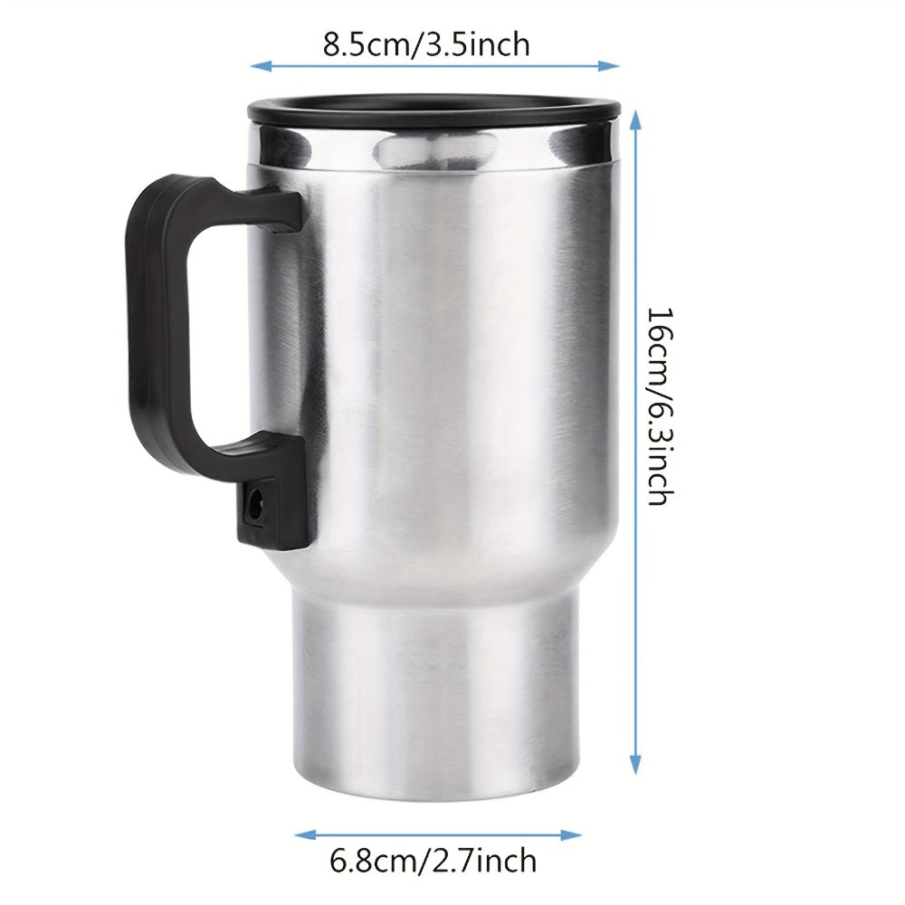 12V Car Electric Heating Travel Mug 450ml, Stainless Steel Car Electric Kettle with Cigarette Lighter Plug, 65¡ãC Keep Warm Coffee Mug Heater for Road Trip Camping