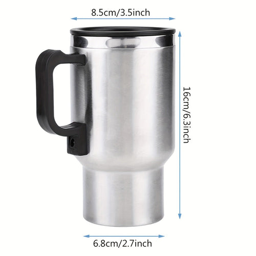 12V Car Electric Heating Travel Mug 450ml, Stainless Steel Car Electric Kettle with Cigarette Lighter Plug, 65¡ãC Keep Warm Coffee Mug Heater for Road Trip Camping
