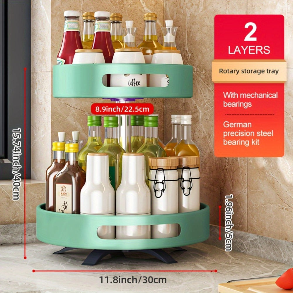 Rotating Spice Rack Double Layer Stainless Steel Countertop Corner Seasoning Storage Organizer for Kitchen Pantry Cabinet Green Silver White Black