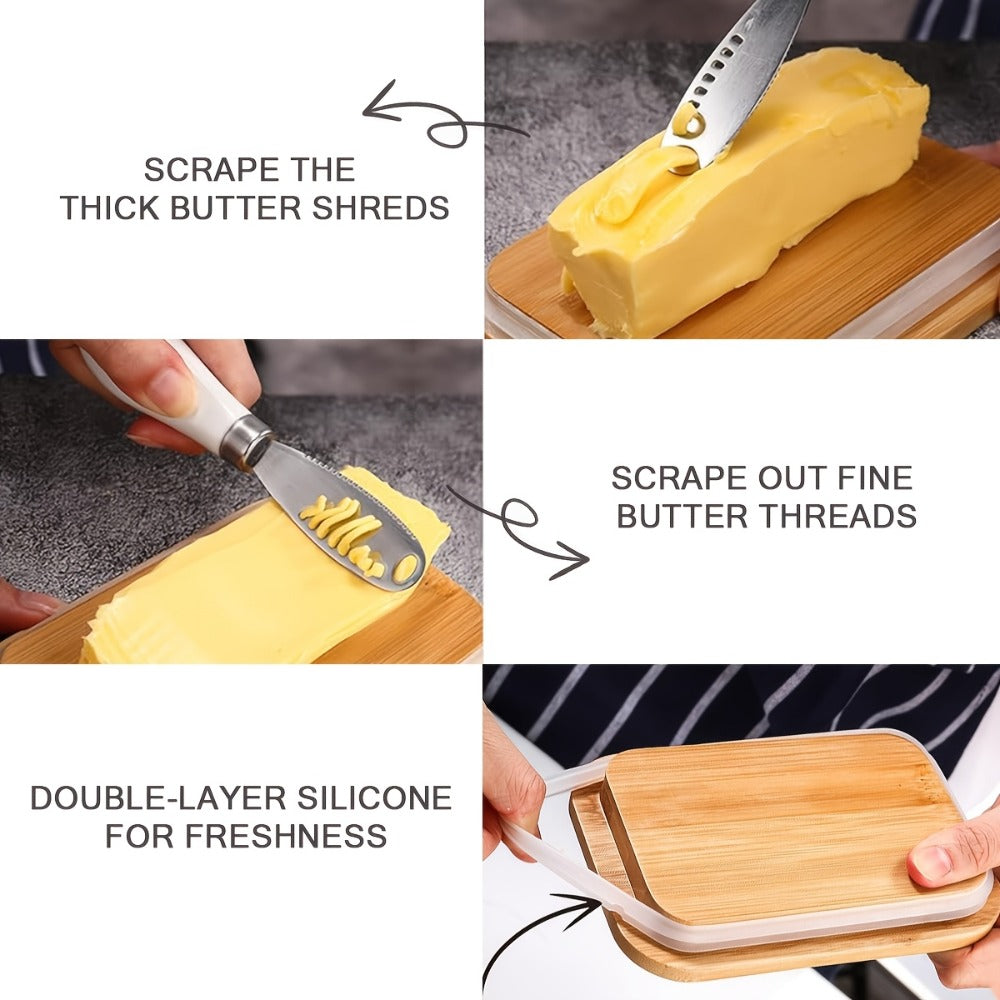 Butter Dish with Bamboo Lid & Knife, Iron Airtight Butter Keeper & Cheese Storage Box ¡ª Large Capacity Kitchen Counter Butter Container | Holiday Gift | Black, Gray, Green