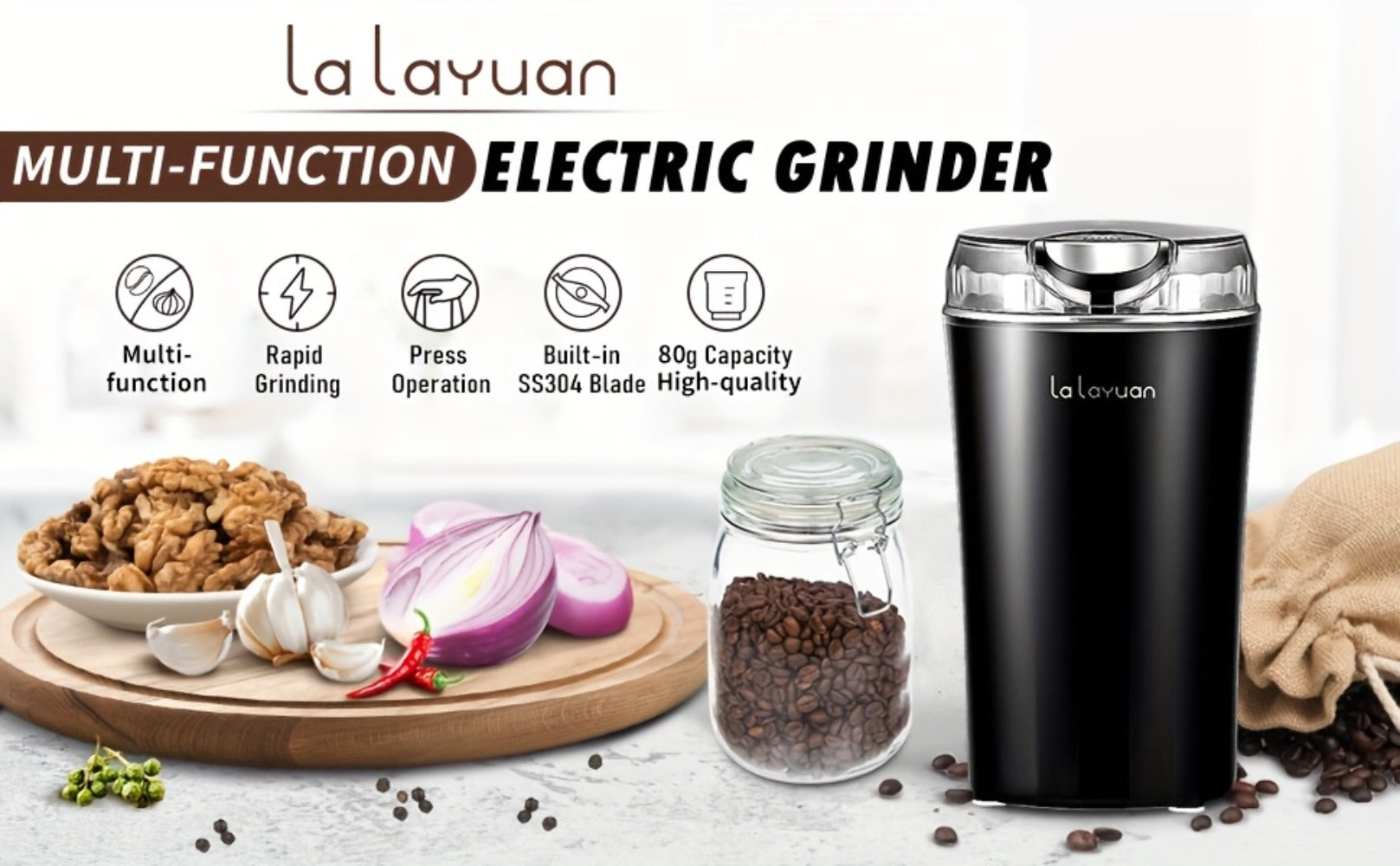 Coffee Bean Grinder Electric 200W Powerful Motor Stainless Steel Chamber Ultra-Fine Blade Grinder One-Touch 12 Cups Multi-Purpose for Spices Nuts Grains 110V US Plug