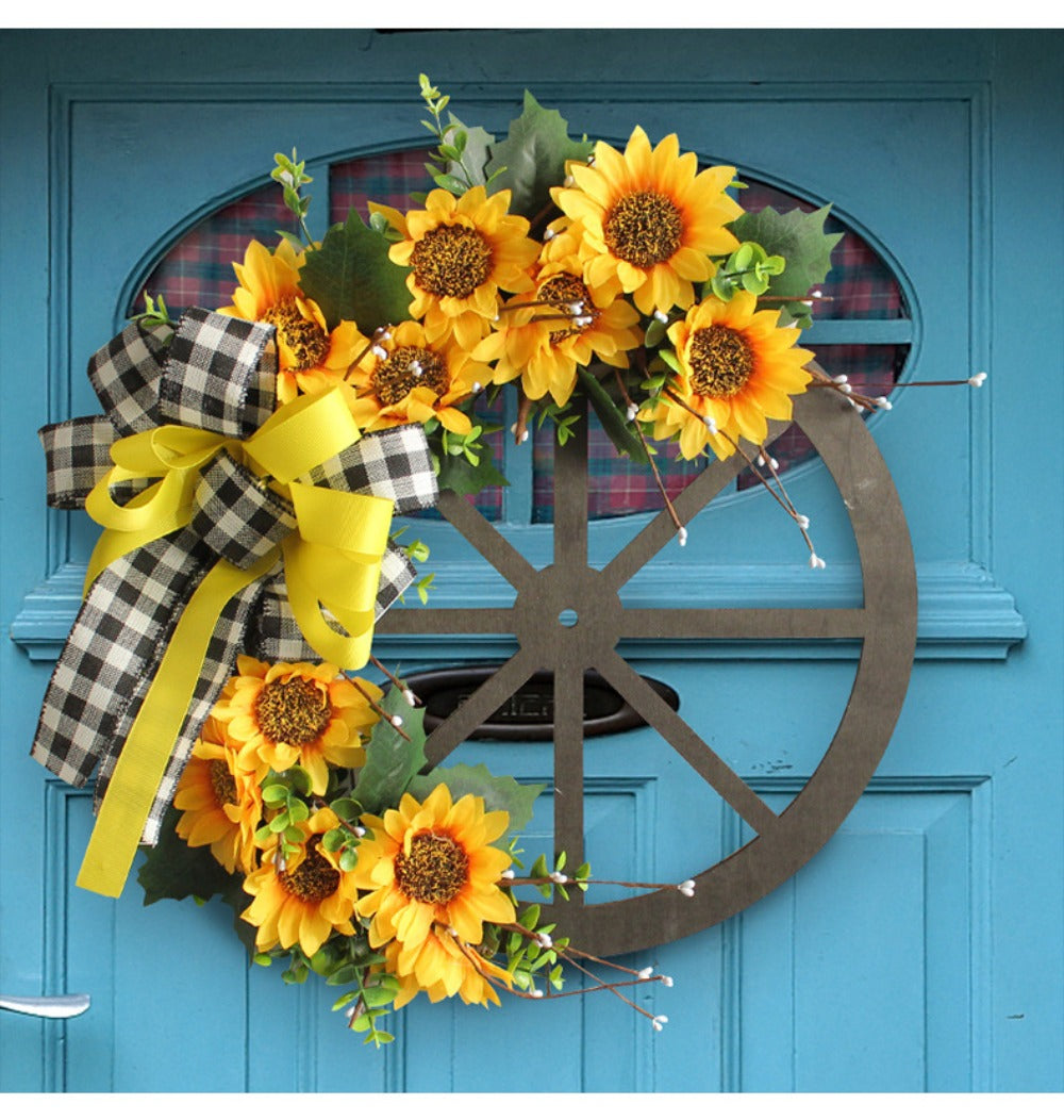 Sunflower Bow Wreath for Front Door - Handcrafted Thanksgiving Wreath with Natural Look, Fall Seasonal Home Decor, Easy Installation Door Hanging Decoration