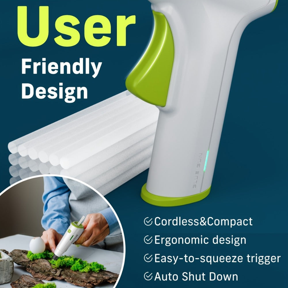 Cordless Hot Glue Gun Fast Heating USB Rechargeable 2000mAh ¨C 12-Second Heat-Up, Anti-Drip Nozzle, Auto Shut-Off, Mini Glue Sticks Included, Portable Wireless Glue Gun for DIY Crafts, Home Repair, Floral & Plush Toy Projects