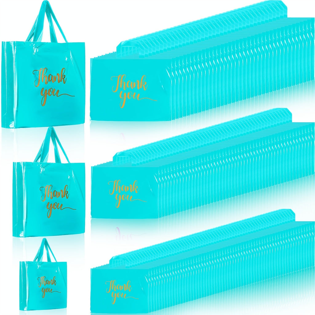 Thank You Bags with Handles 200pcs Bulk Plastic Shopping Bags 3 Sizes Retail Boutique Merchandise Bags Sky Blue 9x12 12x15 15x18